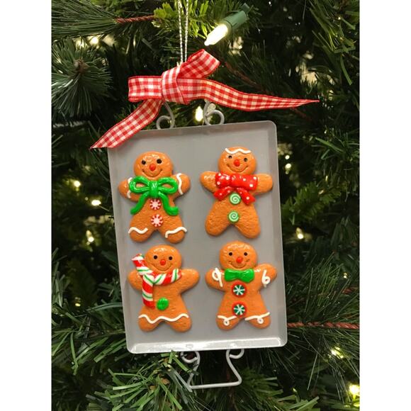 Iced Gingerbread Men Cookie Sheet set/2 Christmas Tree Ornaments - Picture 2 of 3